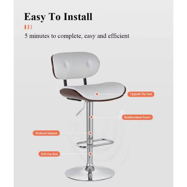 Ghế đảo bếp cao cấp lưng gỗ nệm da chân nâng hạ: SG - 258 - $hienthicat